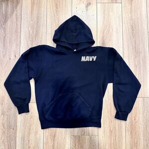 U.S Navy Gym Fitness Reflective Logo Front & Back Blue Pullover Hoodie Medium